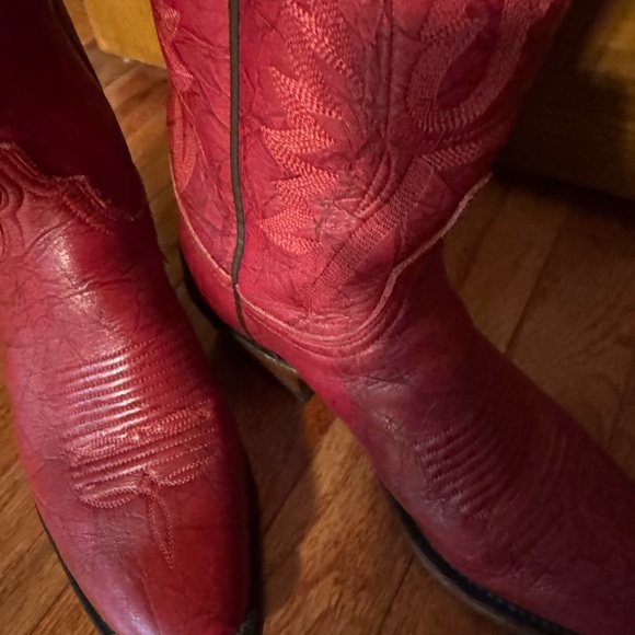 Lucchese Red Leather Cowboy Boots - Picture 2 of 14